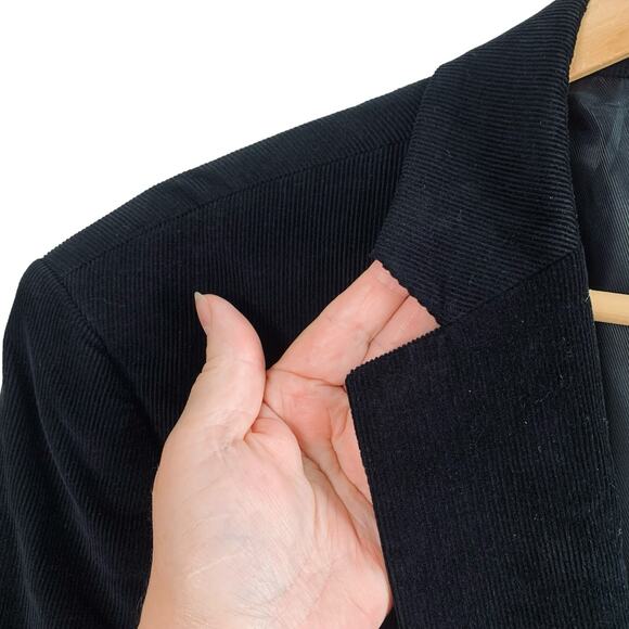 Stafford 48 Reg Classic Black Corduroy Sport Coat Blazer Jacket Elbow Patches - Picture 3 of 16